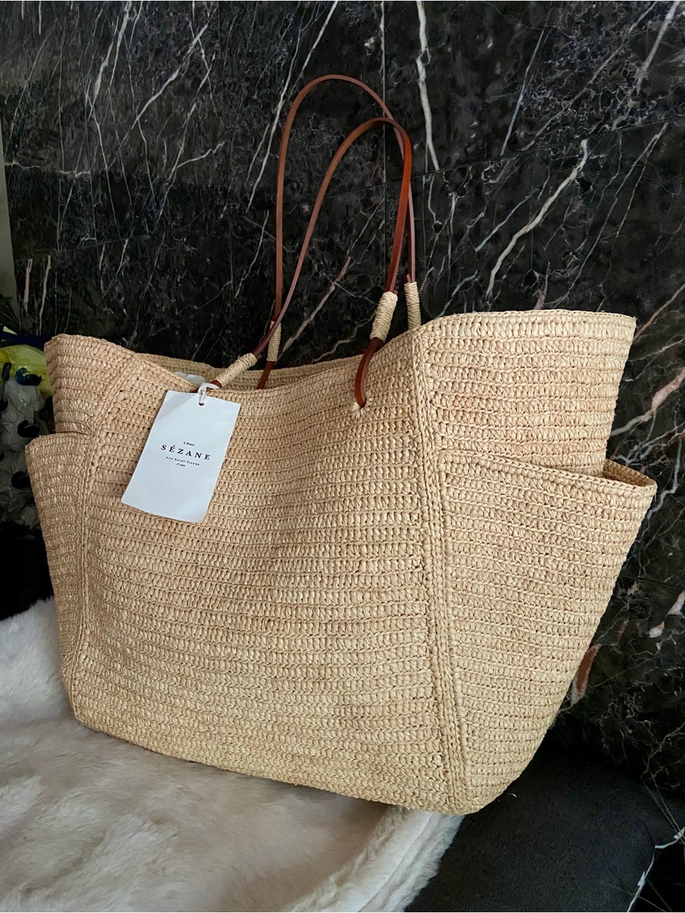 SEZANE RAFFIA PALOMA BASKET TOTE BAG ⚜️ - Picture 16 of 16